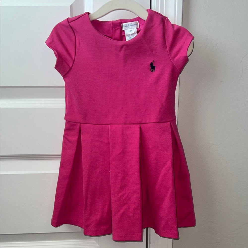 Ralph Lauren Cap Sleeve Pleated Hot Pink Kids Dress